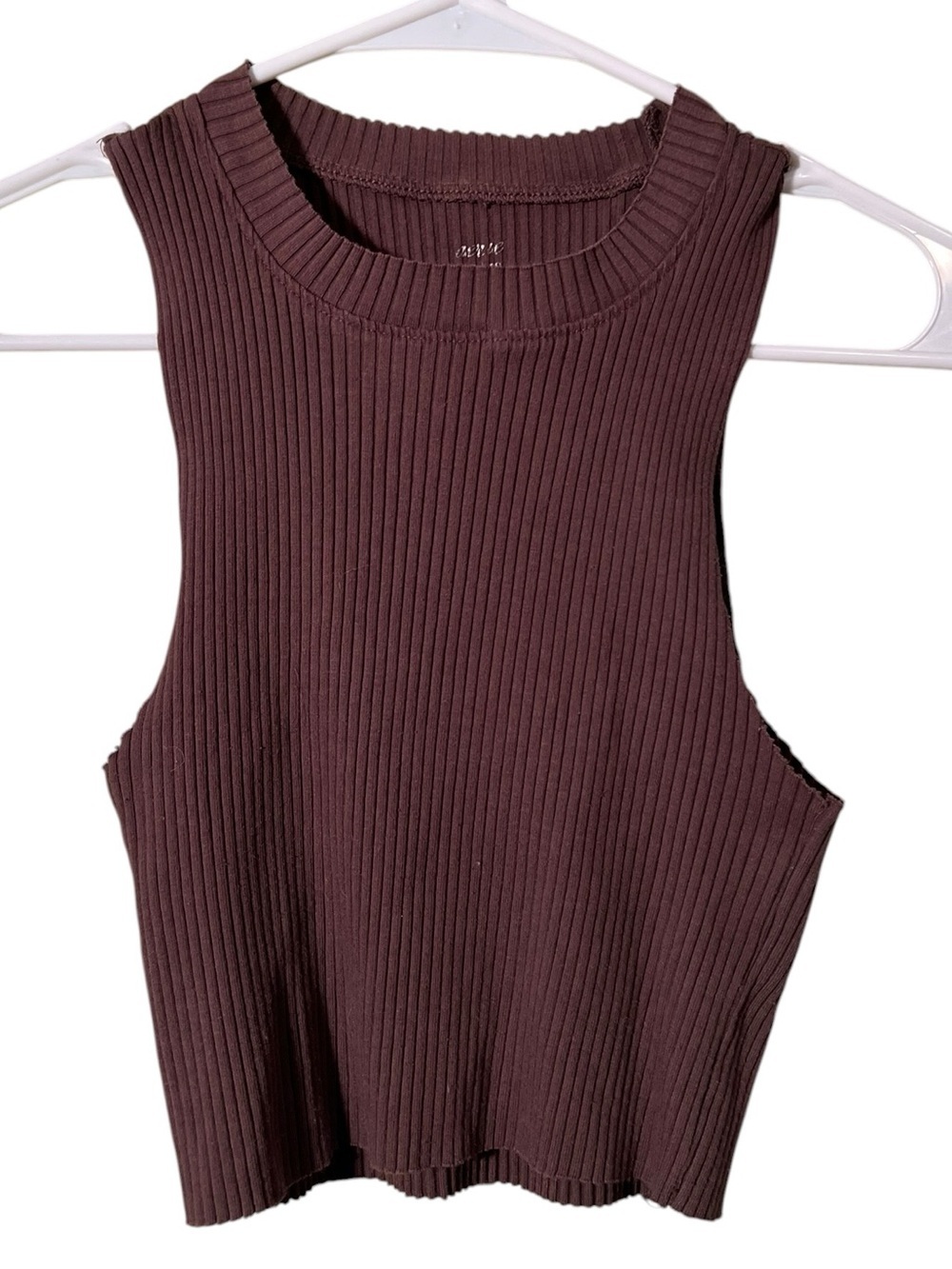 Aerie Women's Size XS Ribbed Sleeveless Tank Top Chocolate Brown Crew Neck Raw
